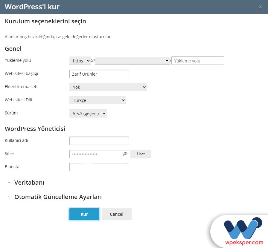 plesk panel ile otomatik wordpress kurmak - adım 3