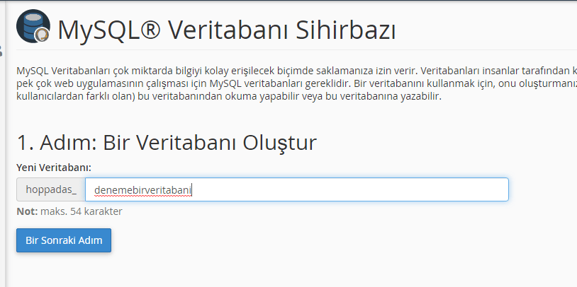 cpanel ile wordpress için veri tabanı kurmak - adım 2