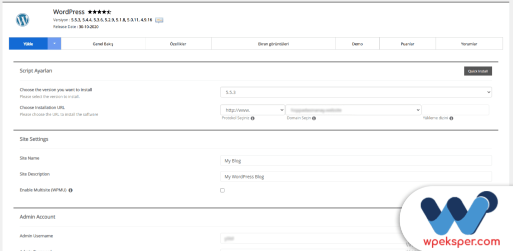 cpanel ile otomatik wordpress kurmak - adım 2