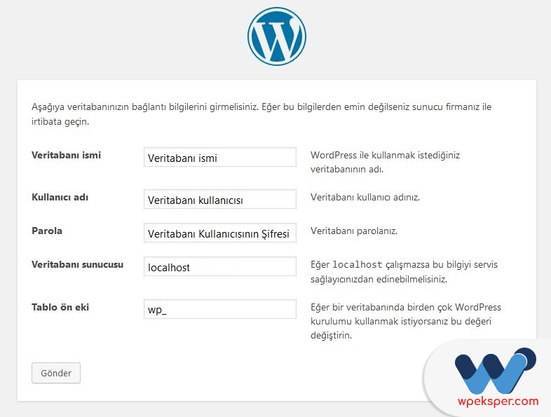 wordpress manuel kurulum - adım 2